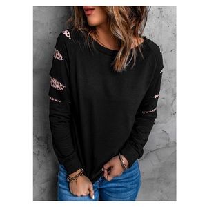 Leopard Patchwork Boat Neck Sweatshirt
